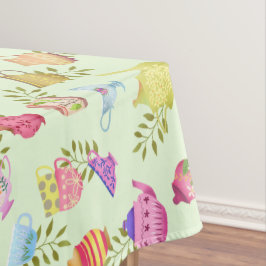 Nappe Pots de thé et tasses vert