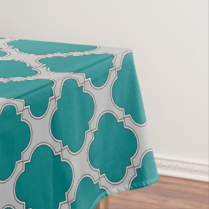 Nappe Quatrefoil turquoise et gris