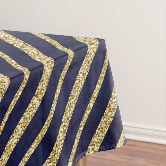 Nappe Rayures de diagonale de bleu marine et d'or (In Situ)