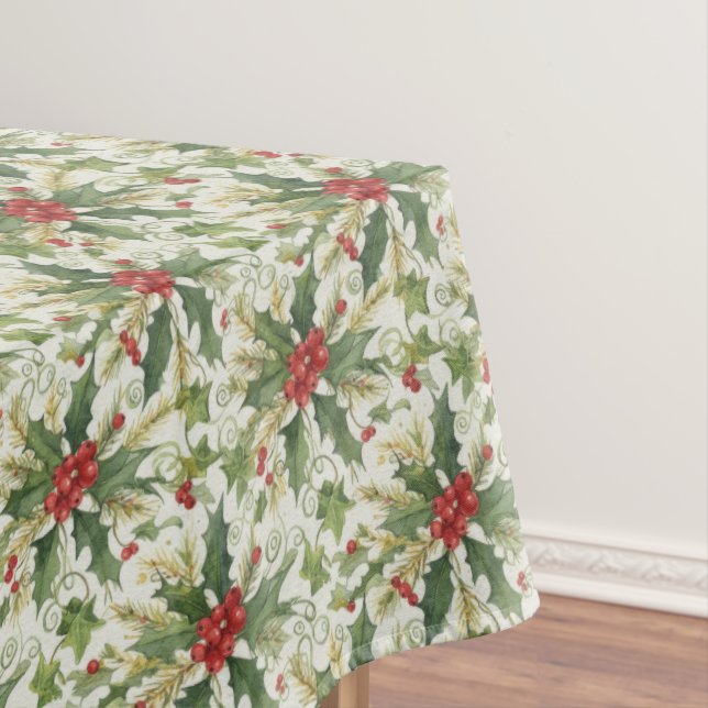 Nappe Red Berries Green Feuilles Holly Noël (In Situ)