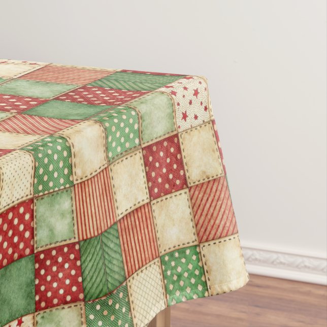 Nappe Red Green and Cream Patchwork Quilt Look  (In Situ)