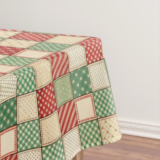 Nappe Red Green Cream Rustic Plaid Patchwork Quilt Look  (In Situ)