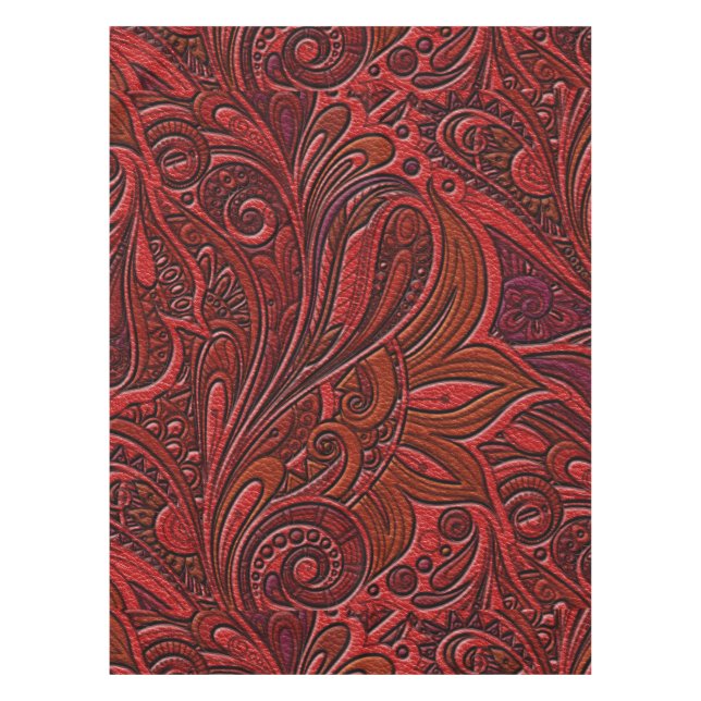 Nappe Remous floral oriental élégant sur le cuir rouge (Devant)