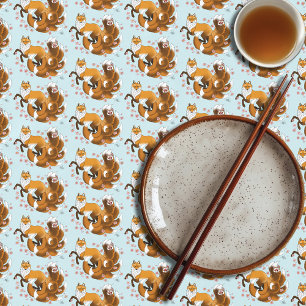 Nappe Renard Kitsune Fantaisiste Fleurs de Cerisier Bleu