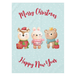 Nappe Rennes, ours et lapin Joyeux Noël