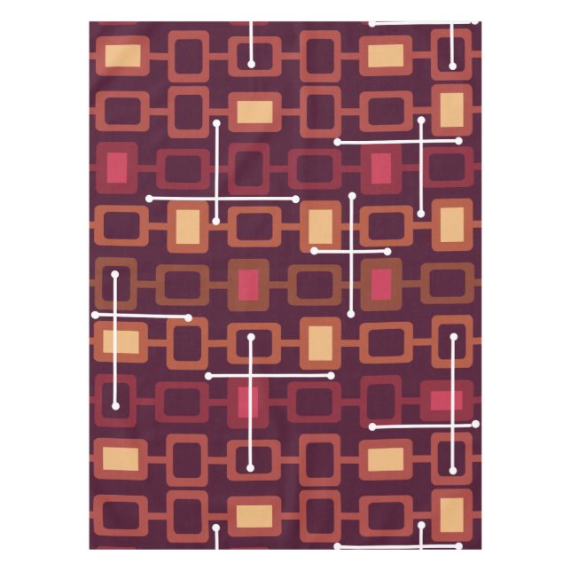 Nappe Rétro 1950 Motif géométrique Bourgogne (Devant)