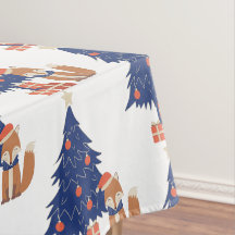 Retro Christmas Fox Illustration bleu rouge