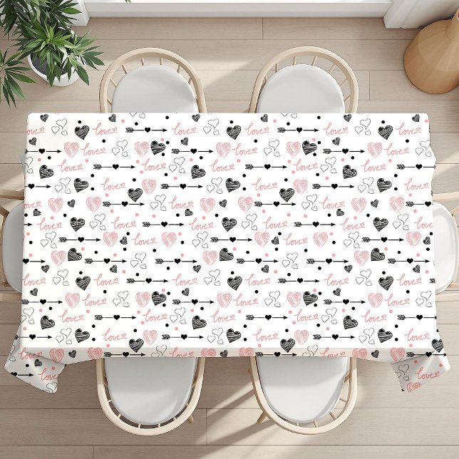 Nappe Romantic Love Gift Tablecloth Pink Black Hearts (Romantic Love Gift Tablecloth Pink Black Hearts)