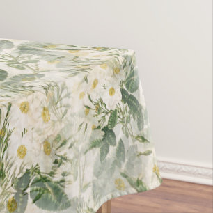 Nappe Romantique Fleurs blanches douces et Feuilles vert