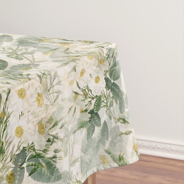 Nappe Romantique Fleurs blanches douces et Feuilles vert (In Situ)