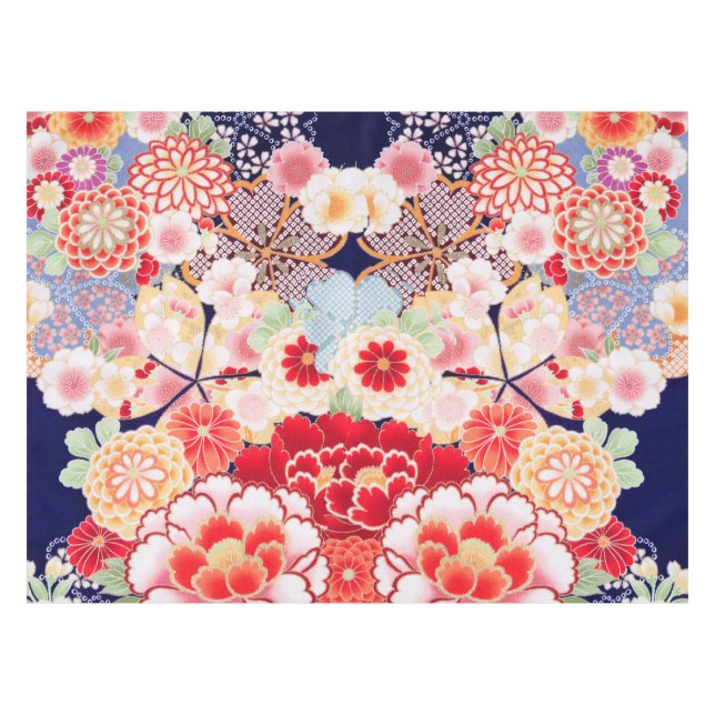 Nappe ROSE ROUGE BLANC FLEURS pivoines, Floral japonais  (Devant (Horizontal))