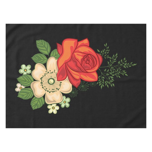 Nappe Rose rouge et marguerites Arrière - plan noir (Devant (Horizontal))