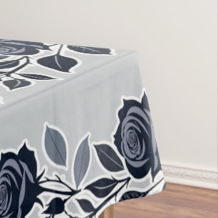 Nappe Roses Bleus Foncés Avec Des Feuilles Argentées