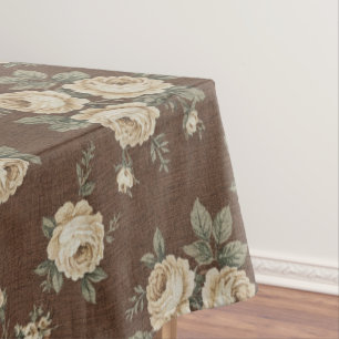 Nappe Roses Crème Vintage sur Motif Brun Mocha