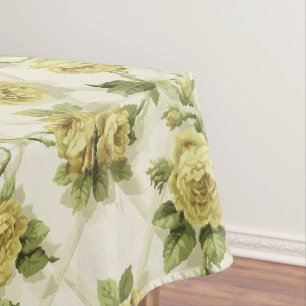 Nappe Roses Jaunes sur Trellis Motif Floral