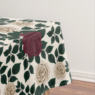 Nappe Roses rouges et bordeaux luxuriants avec des feuil