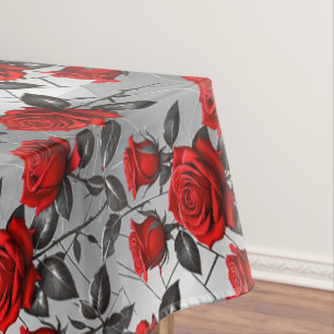 Nappe Roses rouges vibrantes sur fond argent métallisé