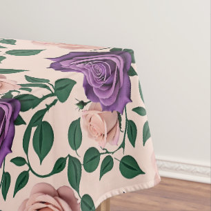 Nappe Roses Violettes Stylisées Avec Des Accents Verts