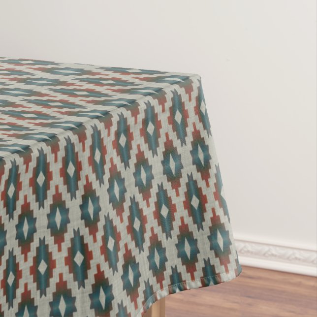 Nappe Rouge foncé Brown Turquoise bleu gris Motif d'art  (In Situ)