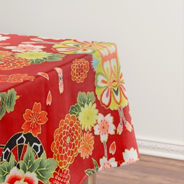 Nappe Rouge Orange Vert japonais Floral Coton Dîner (In Situ)