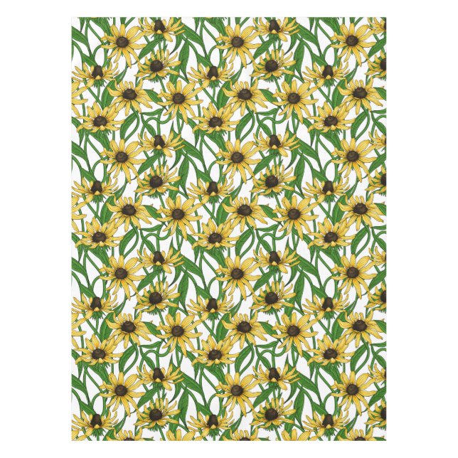 Nappe Rudbekia jaune sur blanc (Devant)