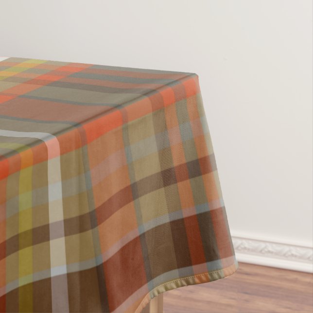 Nappe Rustique Automne Plaid Brown Orange Grey Or Blanc (In Situ)