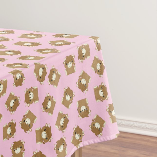Nappe Scottish Highland Cow fête d'anniversaire rose (In Situ)