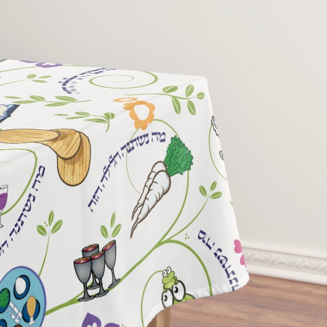 Nappe Seder de Pâque Matzah Wine Frogs Whimsy w Hébreu (In Situ)