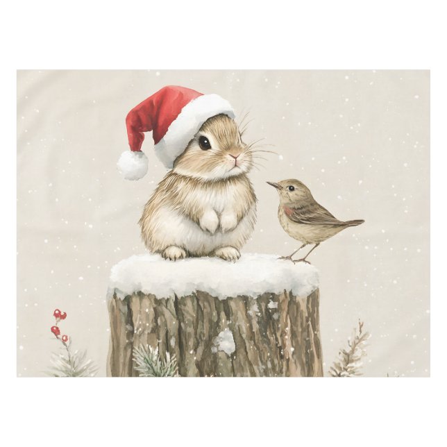 Nappe Snowy Forest Winter Woodland Christmas Bunny Bird  (Devant (Horizontal))