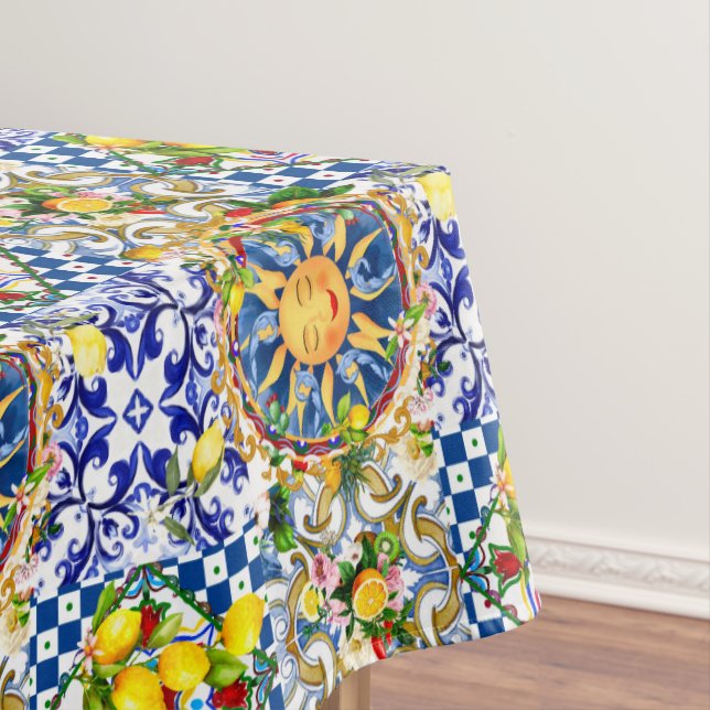Nappe soleil sicilien, citron, carreaux méditerranéens, (In Situ)