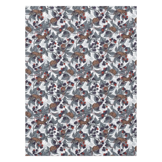 Nappe Souris et mûres sur blanc (Devant)