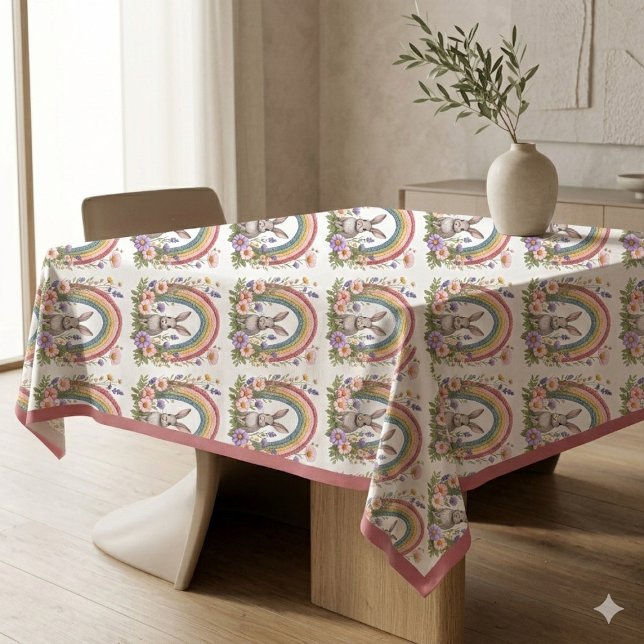 Nappe Spring Easter Bunny Rainbow Art Wildflowers Meadow (Spring Easter Bunny Rainbow Art Wildflowers Meadow Tablecloth)