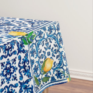 Nappe style italien, méditerranéen, mosaïque, bleu, citr