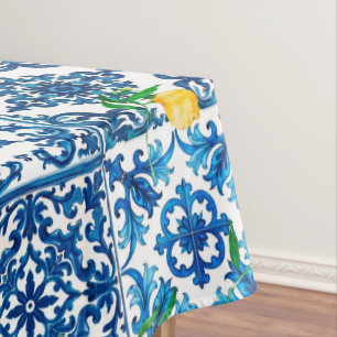 Nappe style italien, méditerranéen, mosaïque, bleu, citr