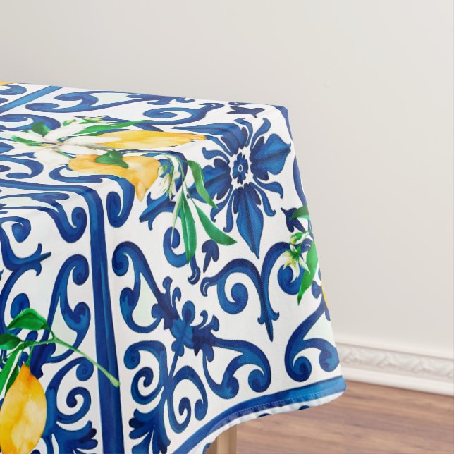 Nappe style italien, mosaïque, bleu, citron, (In Situ)