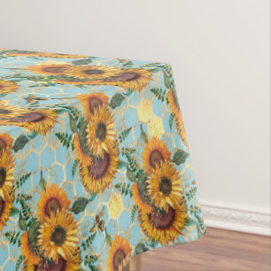 Nappe Sunflower Motif Gold Honeypeb Bees Aqua
