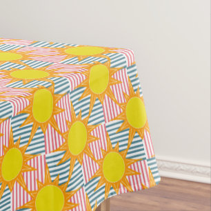 Nappe Sunny orange soleils blanc turquoise rose rayures