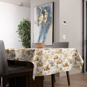 Nappe Symboles de Noël or et blanc