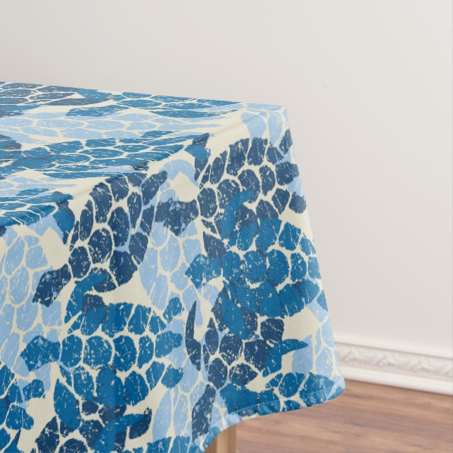 Nappe Tapa hawaïen de tortue de mer de Honu - indigo (In Situ)