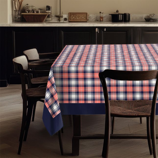 Nappe Tartan moderne Marine corallienne pour maiso (Modern Tartan Tablecloth Coral Navy for Chic Homes)