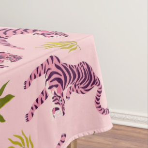 Nappe Tigres roses mignons Feuilles tropicales Animal ab