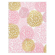 Tissu de table fleurie Dahlia d'or rose