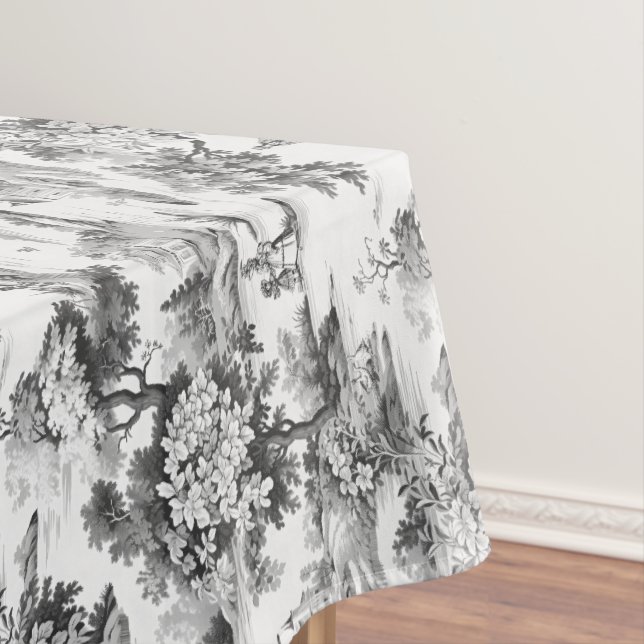 Nappe Toile de jouy, noir et blanc, porcelaine, (In Situ)