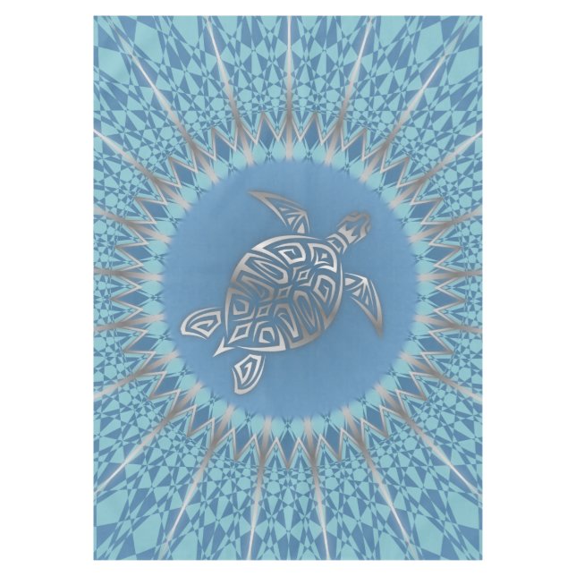 Nappe Tortue Bleue Argent Et Mandala (Devant)