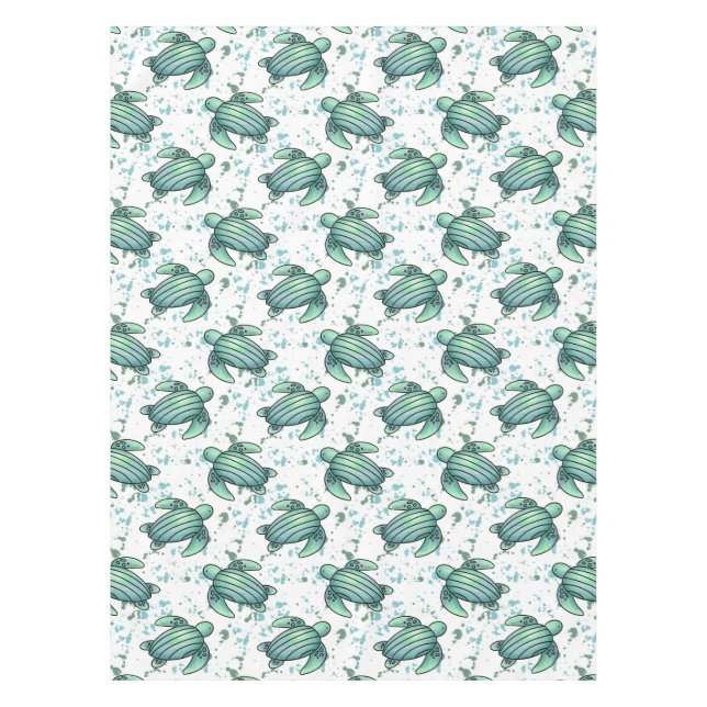 Nappe tortue de mer aquarelle verte motif bleu animal (Devant)
