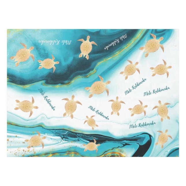 Nappe Tortue d'or Encre Turquoise blanche Mele Kalikimak (Devant (Horizontal))