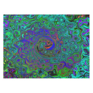 Nappe Tourbillon Abstrait Bleu et Aigue-Marine Rétro