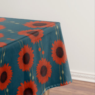 Nappe Tournesol Art Nouveau rétro floral rayures rouge