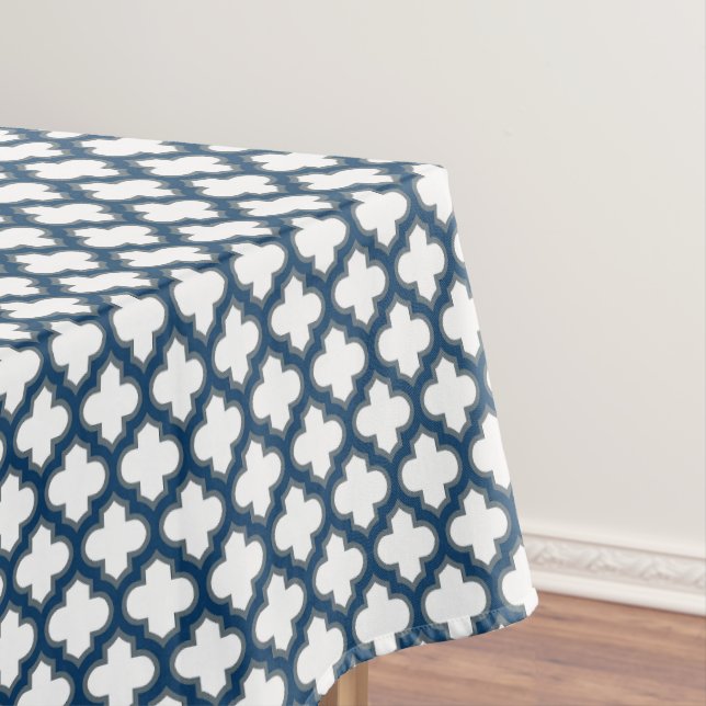 Nappe Trellis bleu blanc et marine, treillis, Quatrefoil (In Situ)