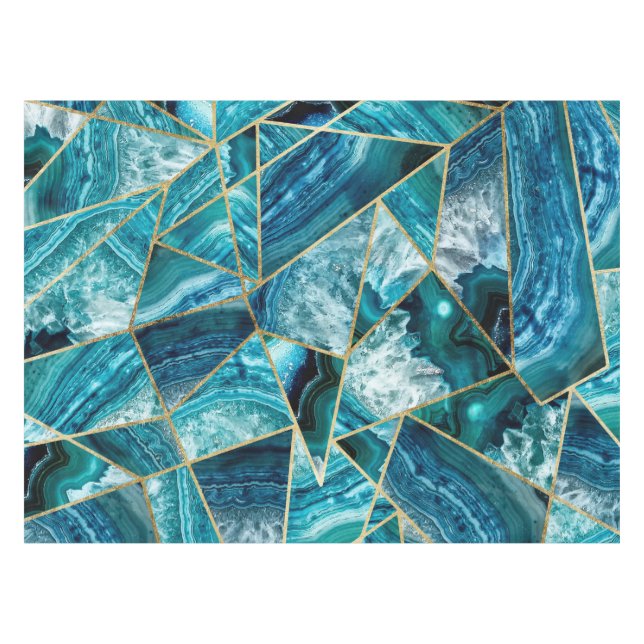 Nappe Triangle géométrique d'or de noir d'agate de bleu (Devant (Horizontal))